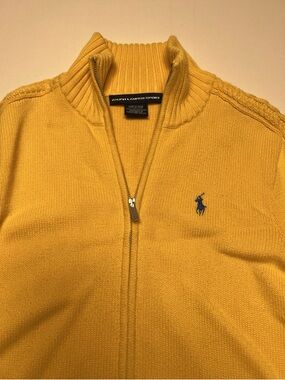 Ralph Lauren Yellow Full-Zip Knit Sweater with Navy Pony